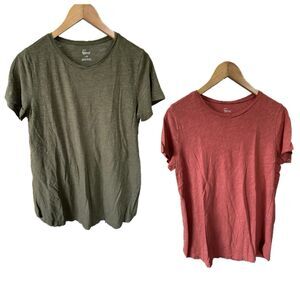 Felina Set of 2 Earth Tone Essential Casual Basic Crew Neck T-Shirts L